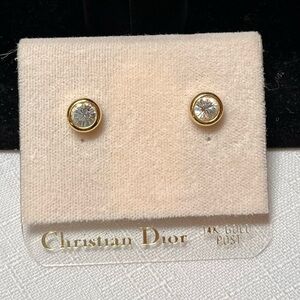 Dior Gold tone and Crystal Earrings. New. Classic. Bezel set. 14K posts